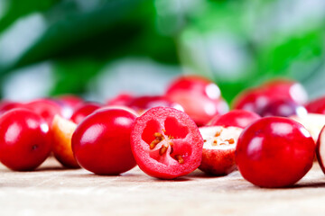 red ripe divided cranberries on the table, homemade cranberries