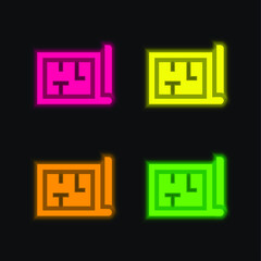 Obraz premium Architecture four color glowing neon vector icon