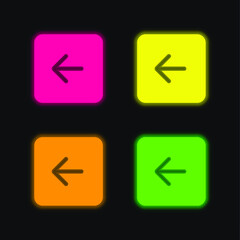 Back Black Square Interface Button Symbol four color glowing neon vector icon