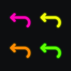 Back Left Curved Arrow four color glowing neon vector icon