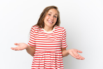 Young caucasian woman isolated on white background happy and smiling