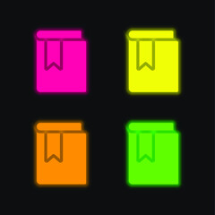 Book four color glowing neon vector icon