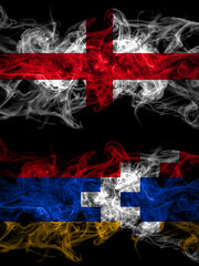 Flag of England, English and Artsakh, Artsakhtsi, Nagorno Karabakh countries with smoky effect