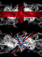 Flag of England, English and Assyria countries with smoky effect