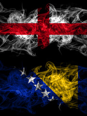 Flag of England, English and Bosnia and Herzegovina, Bosnian, Herzegovinian countries with smoky effect