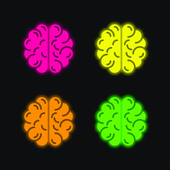 Brain four color glowing neon vector icon