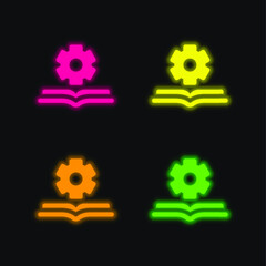 Book four color glowing neon vector icon