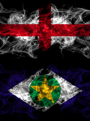 Flag of England, English and Brazil, Brazilian, Mato Grosso countries with smoky effect