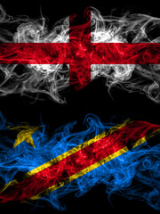 Flag of England, English and Democratic Republic of the Congo countries with smoky effect