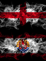 Flag of England, English and France, French Polynesia countries with smoky effect