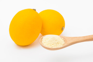 Vitamin C supplements and Meyer lemon.  ビタミンCのサプリメントとレモン
