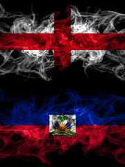 Flag of England, English and Haiti countries with smoky effect