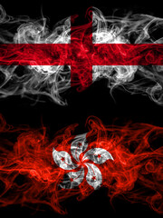 Flag of England, English and Hong Kong, China, Chinese countries with smoky effect
