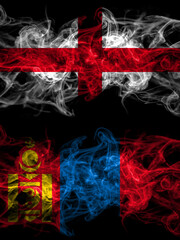 Flag of England, English and Mongolia, Mongolian countries with smoky effect