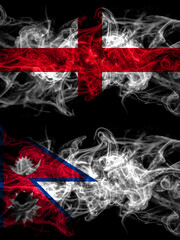 Flag of England, English and Nepal, Nepali, Nepalese countries with smoky effect