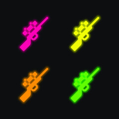 Biathlon four color glowing neon vector icon