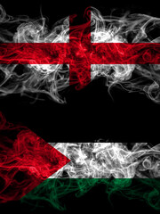 Flag of England, English and Palestine, Palestinian countries with smoky effect