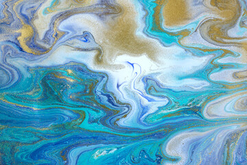 Marble blue and gold abstract wave texture. Sea texture imitation. Stock illustration.