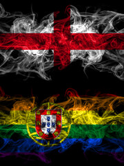 Flag of England, English and Portugal, Portuguese, gay, pride  countries with smoky effect
