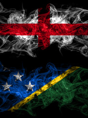 Flag of England, English and Solomon Islands countries with smoky effect