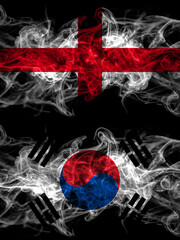Flag of England, English and South Korea, Korean countries with smoky effect