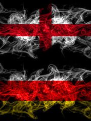 Flag of England, English and South Ossetia countries with smoky effect
