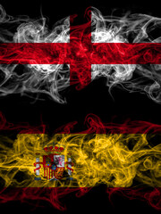 Flag of England, English and Spain, Spanish countries with smoky effect