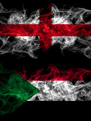 Flag of England, English and Sudan countries with smoky effect