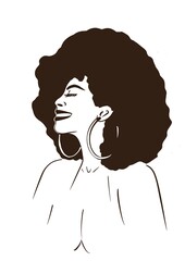 African American Woman, dark skin female face. Black silhouette beautiful young girl, short, curly hair.