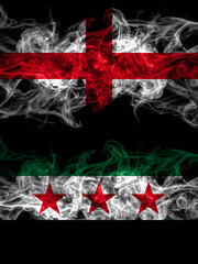 Flag of England, English and Syria, Syrian Arab Republic, three stars countries with smoky effect