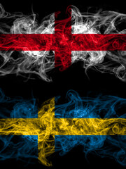 Flag of England, English and Sweden, Swedish Swede countries with smoky effect