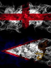Flag of England, English and United States of America, America, US, USA, American, American Samoa countries with smoky effect