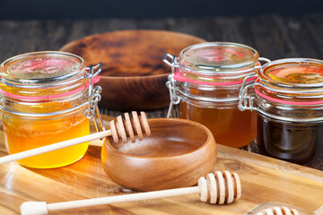 old table on which there is a healthy and sweet bee honey