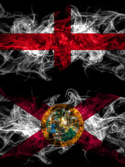 Flag of England, English and United States of America, America, US, USA, American, Florida countries with smoky effect