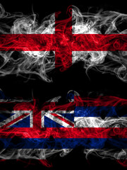 Flag of England, English and United States of America, America, US, USA, American, Hawaii, Hawaiian countries with smoky effect
