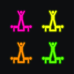 Acrobatics Acrobats Group Silhouette four color glowing neon vector icon