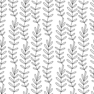 Growth branches pattern. Hand draw rustic background with simple leaves