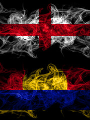 Flag of England, English and United States of America, America, US, USA, American, Palmyra Atoll countries with smoky effect