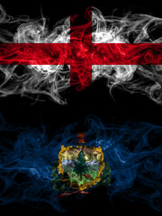 Flag of England, English and United States of America, America, US, USA, American, Vermont countries with smoky effect
