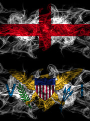 Obraz premium Flag of England, English and United States of America, America, US, USA, American, Virgin Islands countries with smoky effect