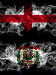 Flag of England, English and United States of America, America, US, USA, American, West Virginia countries with smoky effect