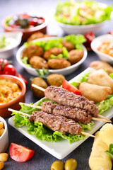 assortment of lebanese food- middle eastern and arabic dishes