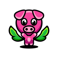 Logo Design Mascot Cartoon Pig Winged