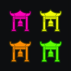 Bell four color glowing neon vector icon