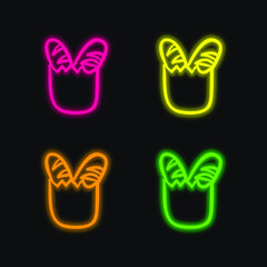 Baguettes In Shopping Bag Outline four color glowing neon vector icon