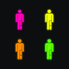 Amputee four color glowing neon vector icon