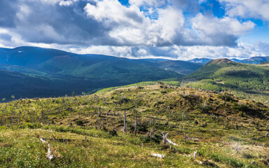 View from Mont Ernest Laforce on Mont Albert and the other peaks of Gaspesie National Park in...