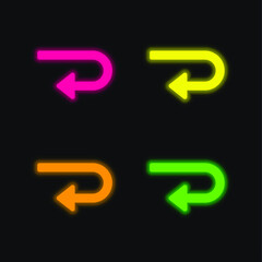 Back four color glowing neon vector icon