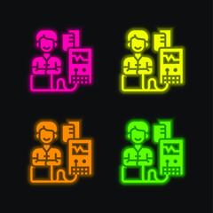 Blood Donation four color glowing neon vector icon