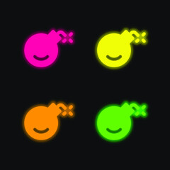 Obraz premium Bomb four color glowing neon vector icon